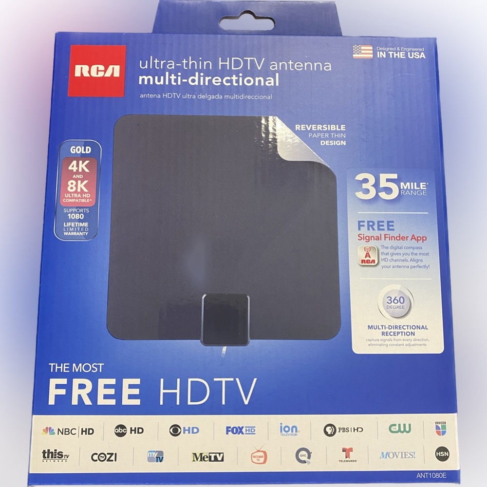 RCA Indoor HDTV Flat Antenna 1 pk 35 Mile Range W/15ft Coax Cable